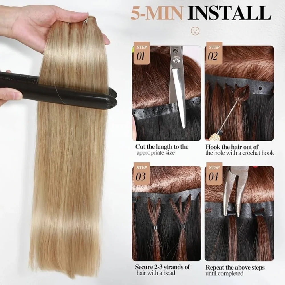 Platinum Highlight Golden Blonde Remy Human Hair Seamless Micro Ring Extensions